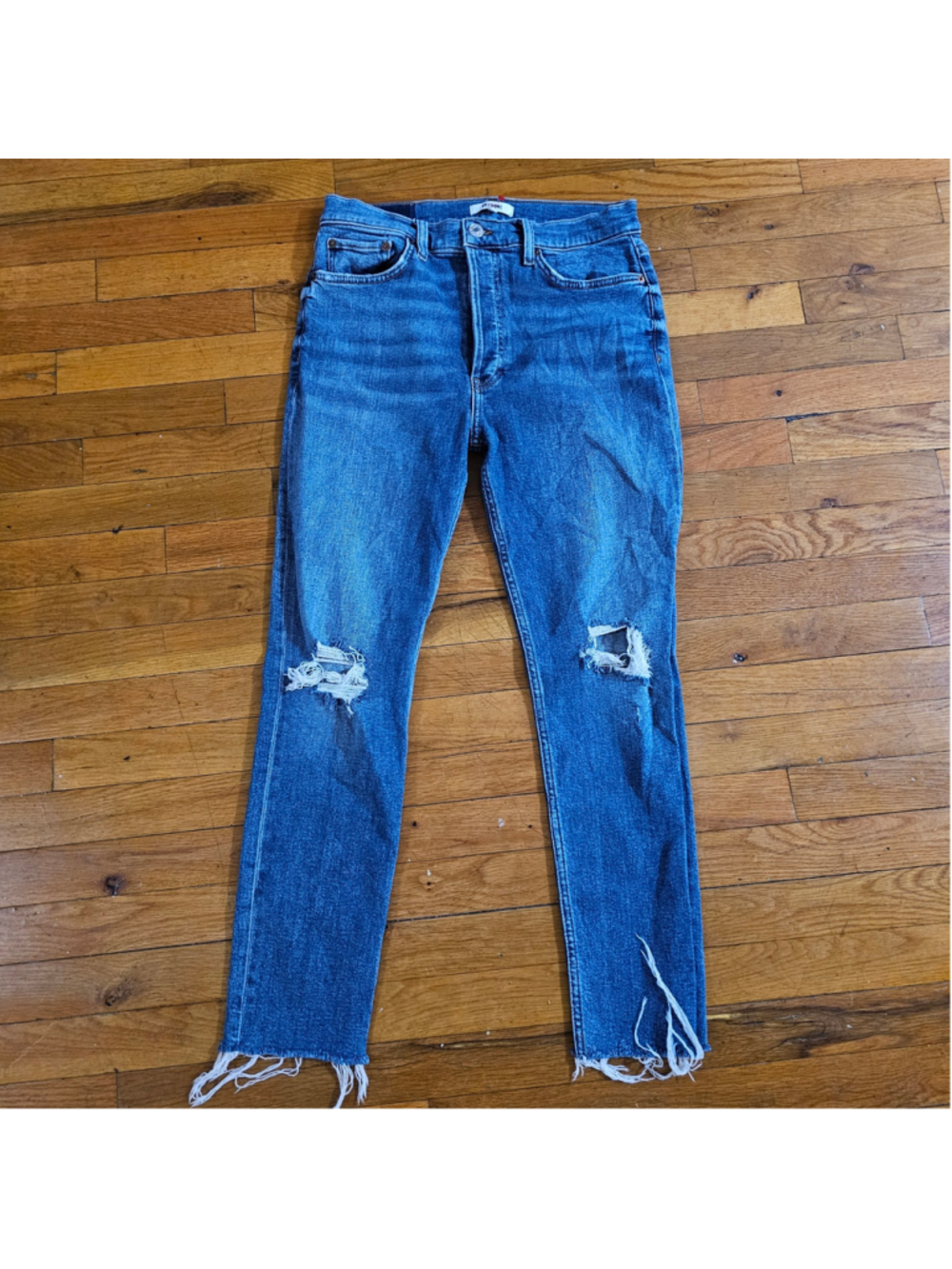 RE/DONE 90s High Rise Ankle Crop Jeans Womens 30 Dusk Destroy Distressed Raw Hem